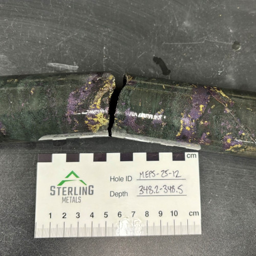 8.62% Cu, 4.86 g/t Au, 71.4 g/t Ag from 348.2m to 348.7m