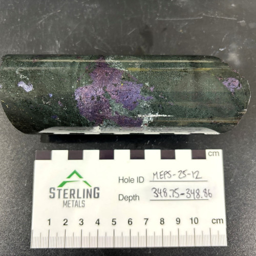 4.72% Cu, 1.38 g/t Au, 40.2 g/t Ag, 362 ppm Mo from 348.7m to 349.2m