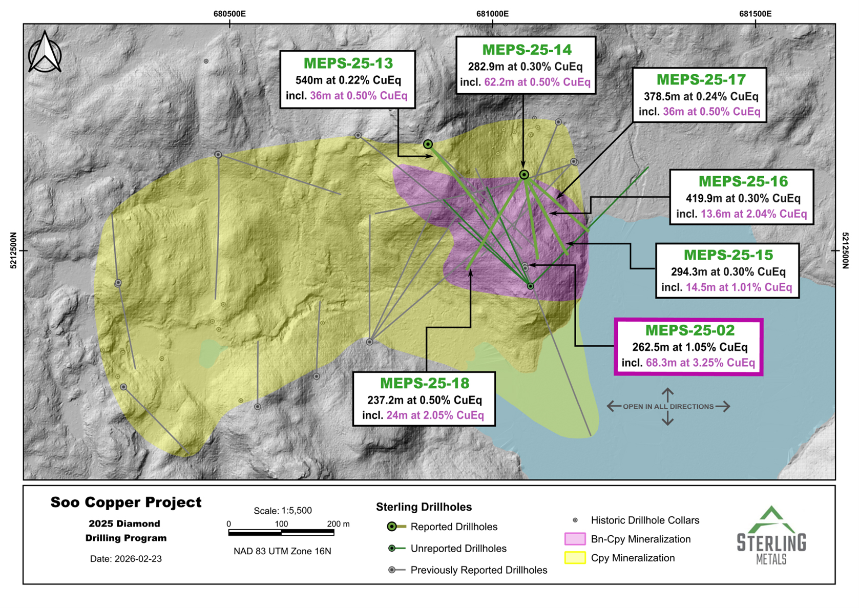 Plan Map of newly released holes and 2025 drilling program at Soo Copper.