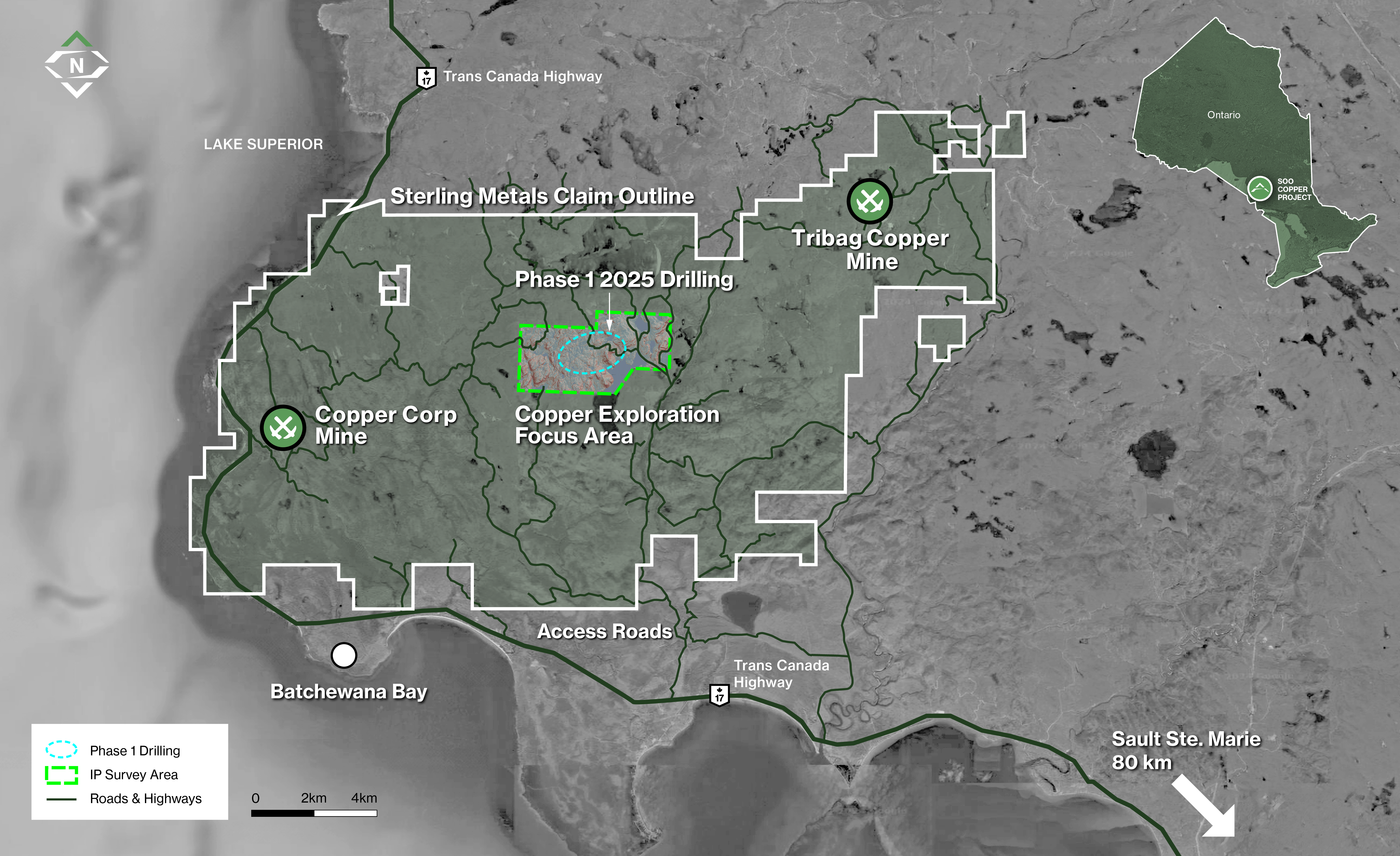Figure 1: The Soo Copper Project located 80 km north of Sault Ste